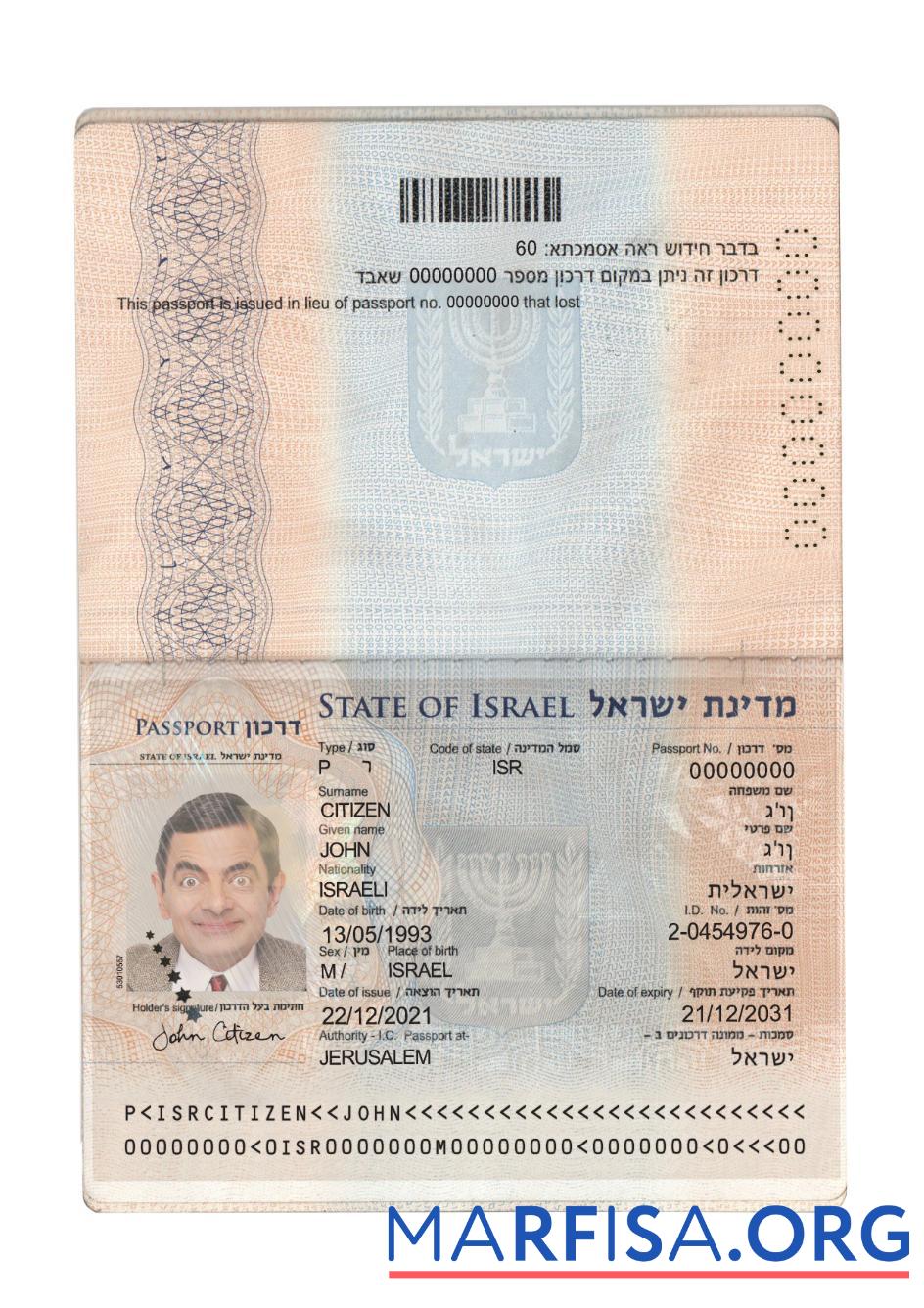 Printable Israel passport 2021 present template